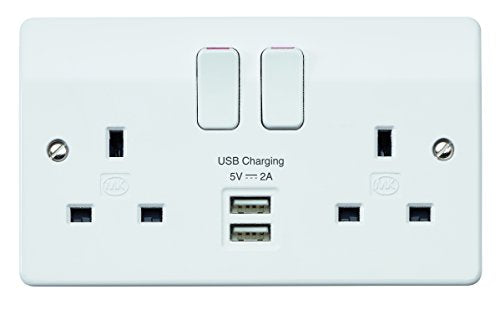 Honeywell MK Logic Plus K2744WHI 13A USB Socket, 5 V, White, 25 mm