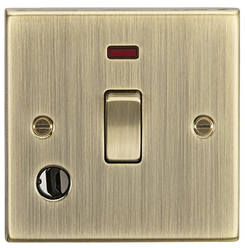 Knightsbridge 20A 1G DP Switch with Neon & Flex Outlet - Square Edge Antique Brass