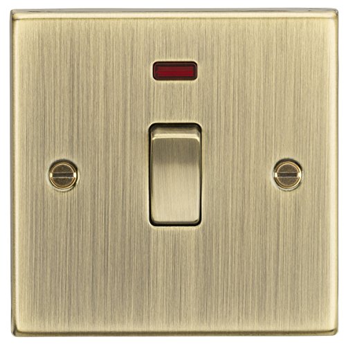 Knightsbridge CS834NAB Square Edge Antique Brass 20A 1G DP Switch with Neon